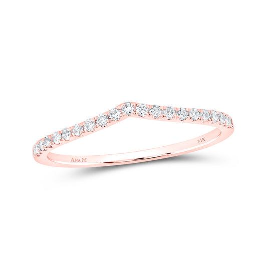 14K Rose Or White Gold  Womens Round Diamond Chevron Stackable Band Ring 1/6 Cttw, Womens Size: 5-10