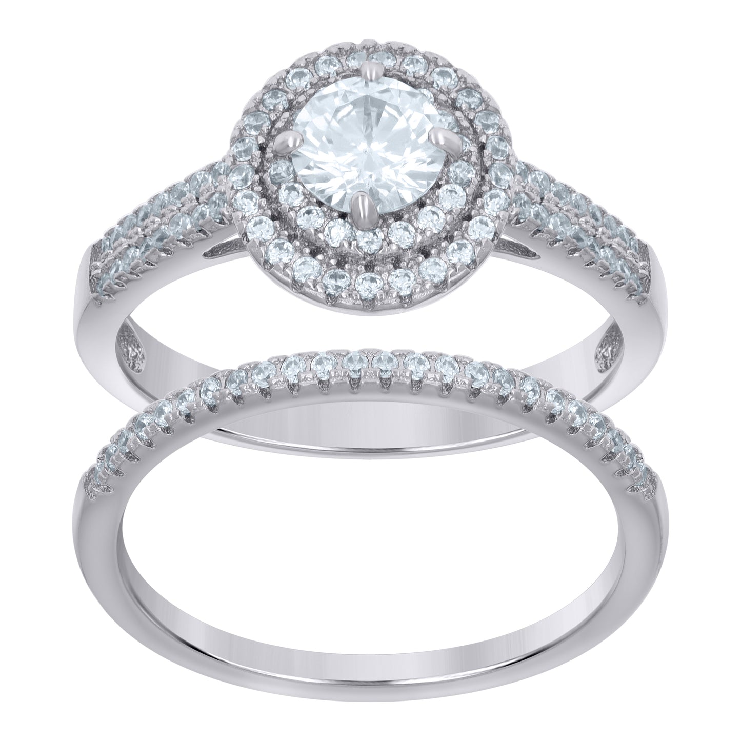 Sterling Silver Womens Cubic-Zirconia Duo Bridal Anniversary Engagement Wedding Ring Set