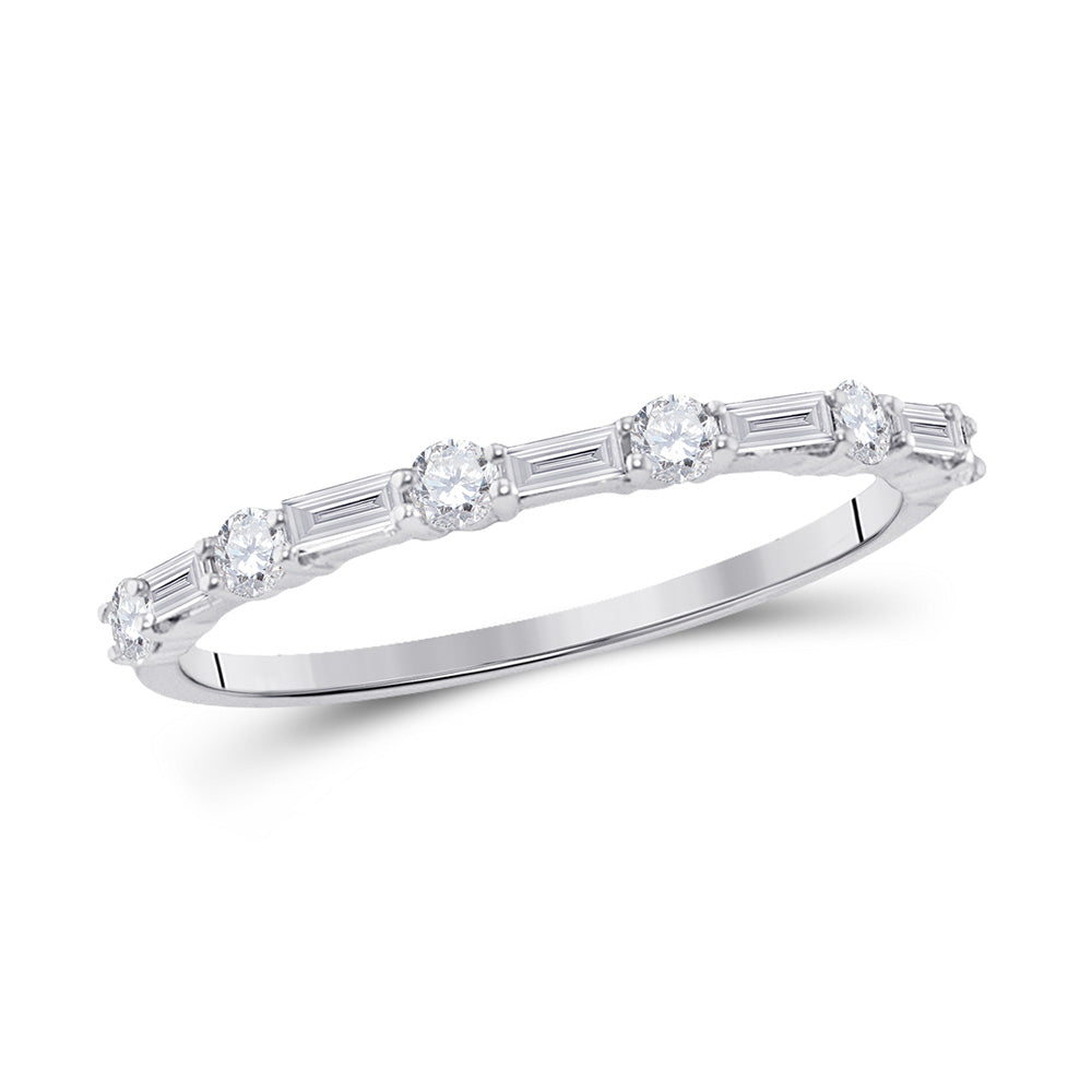 14K White Gold Womens Baguette Diamond Modern Stackable Band Ring 3/8 Cttw, Womens Size: 5-10
