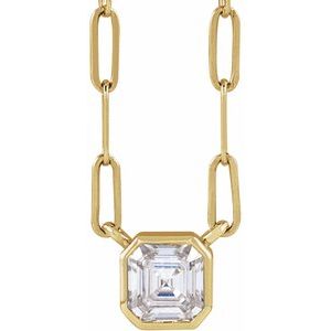 14K Yellow Gold Asscher 5 X 5 Mm  Lab-Grown Moissanite Solitaire Necklace, Length: 16 In