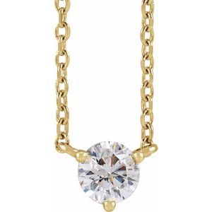 14K Yellow Gold Round 4Mm G-H I1 1/5 Ct Natural Diamond 3-Prong Necklace, Length: 18 In