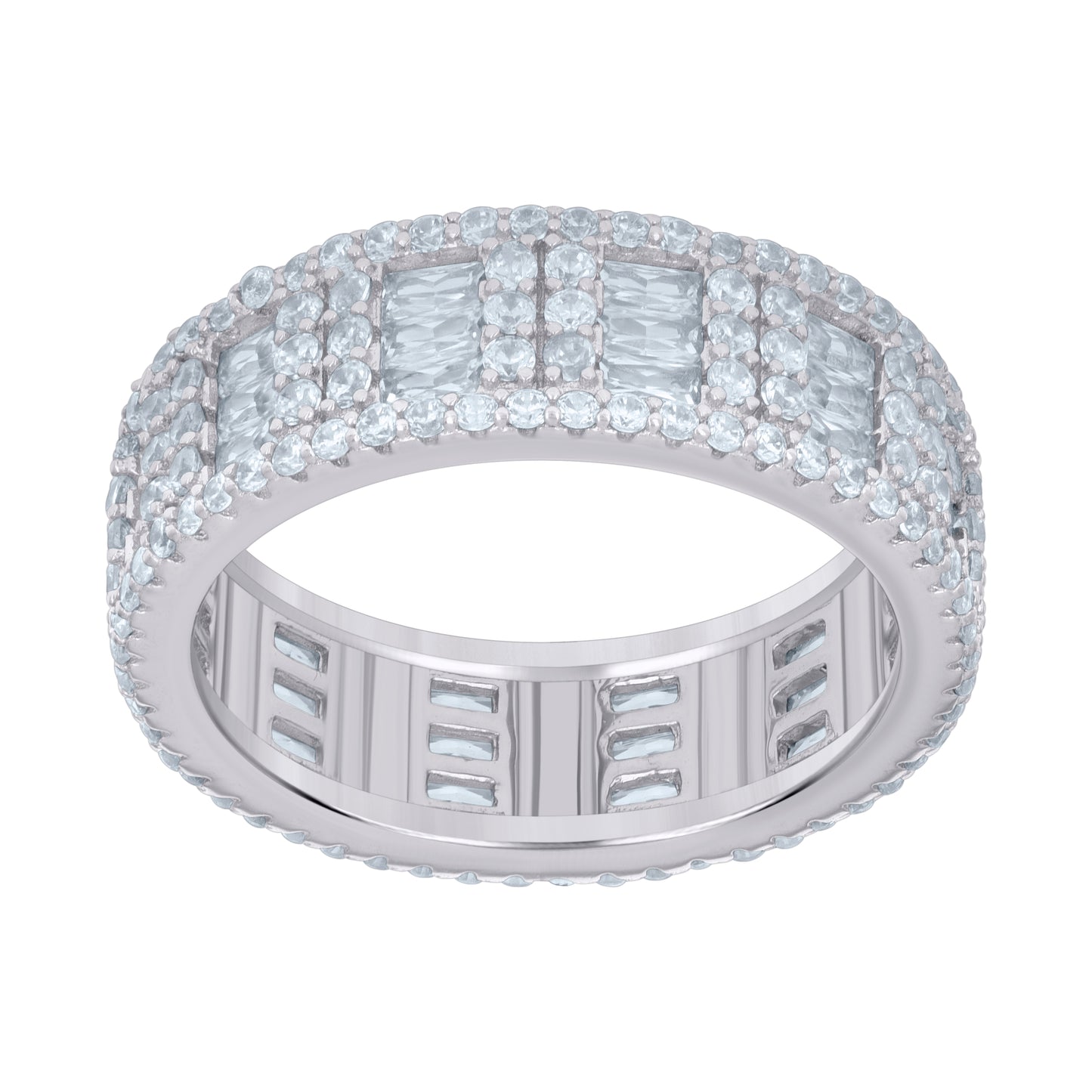 Sterling Silver Women's Baguette Round Cubic-Zirconia Fashion Bridal Anniversary Wedding Engagement Band Ring