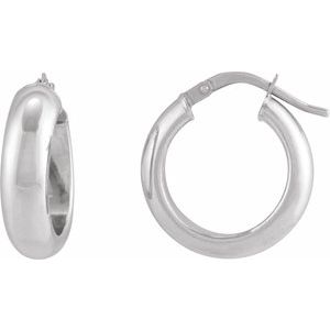 Sterling Silver Pair Half Round Tube Hoop Earrings, Length: 17 Mm, Thickness: 6 Mm