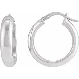 Sterling Silver Pair Half Round Tube Hoop Earrings, Length: 25 Mm, Thickness: 4.9 Mm