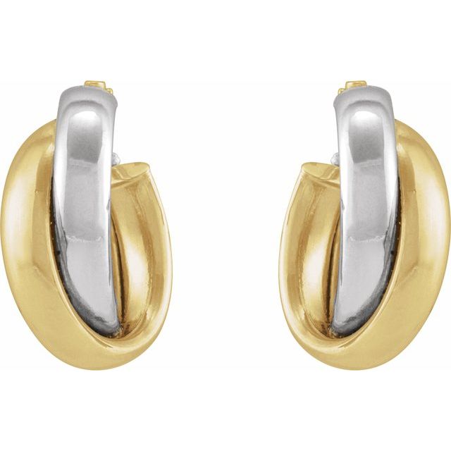 14K Yellow/White Gold 13 Mm 5.7 Mm Pair Catch Polished Hollow Double Hoop Earrings