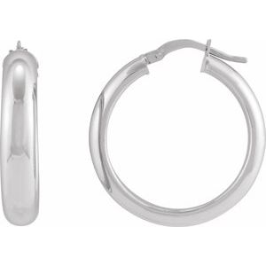 Sterling Silver Pair Half Round Tube Hoop Earrings, Length: 30 Mm, Thickness: 4.6 Mm