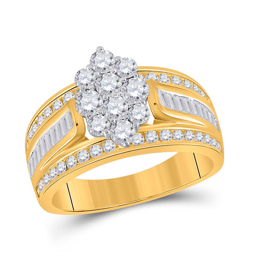 14K Yellow Gold Round Diamond Cluster Bridal Wedding Engagement Ring 1-1/2 Cttw, Womens Size: 5-10
