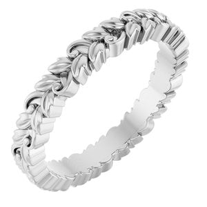 14K White Gold 3.2 Mm Polished Nature-Inspired Leaf Ladies Band Size 7