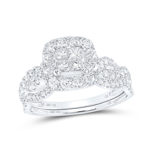 14K White Gold Princess Diamond Square Bridal Wedding Ring Band Set 1 Cttw, Womens Size: 5-10