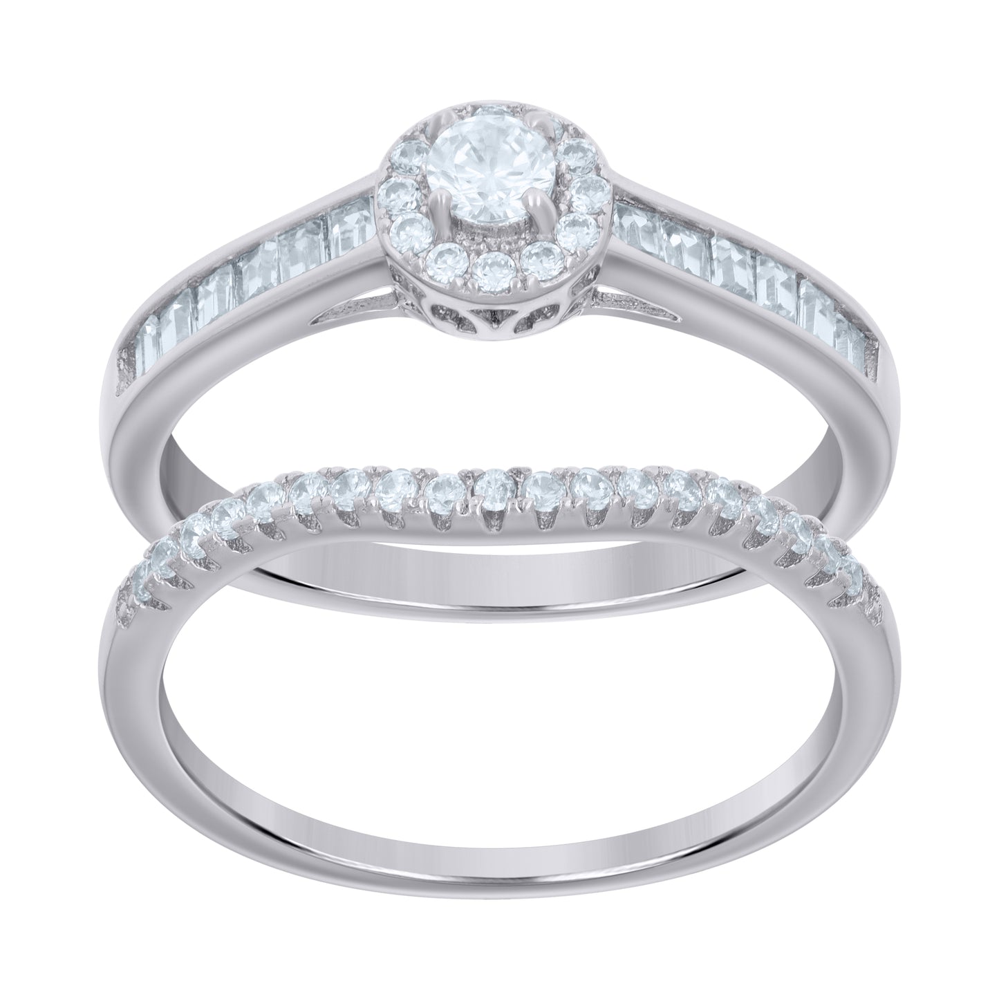 Sterling Silver Women's Cubic-Zirconia Duo Bridal Anniversary Engagement Wedding Ring Set