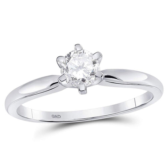 14K White Gold Womens Round Diamond Solitaire Bridal Wedding Engagement Ring 1/2 Cttw, Womens Size: 5-10