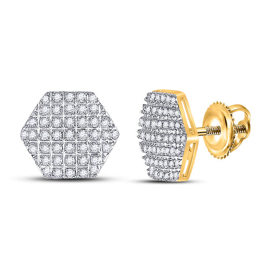 10K Yellow Gold Round Diamond Hexagon Earrings 1/5 Cttw