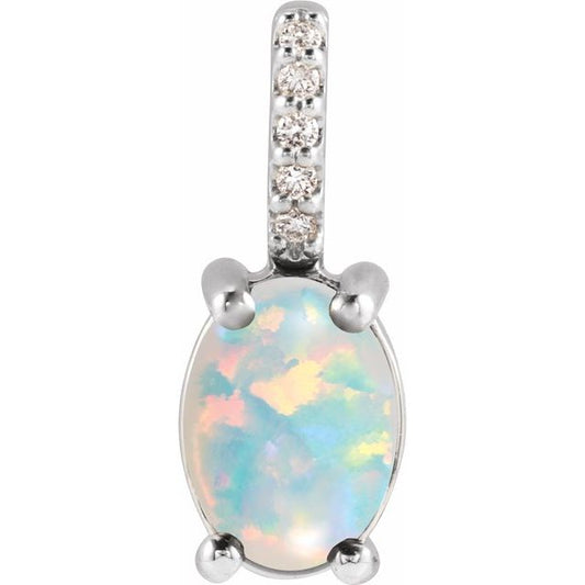 14K Yellow Gold Or Sterling Silver Oval I1, G-H Polished Natural Gemstone And .02 Ctw Natural Diamond Cabochon Pendant