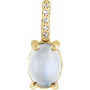 14K Yellow Gold Oval 7 X 5Mm G-H I1 Natural Rainbow Moonstone And .02 Ctw Natural Diamond Cabochon Pendant