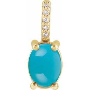 14K Yellow Gold Oval 7 X 5Mm G-H I1 Natural Turquoise And .02 Ctw Natural Diamond Cabochon Pendant