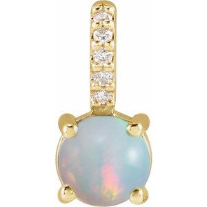 14K Yellow Gold Round 5Mm G-H I1 Natural White Opal And .02 Ctw Natural Diamond Cabochon Pendant