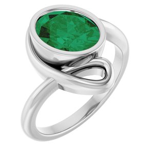14K White Gold Lab-Grown Emerald Oval 9 X 7 Mm Polished Lab Grown Emerald Ring Size 7