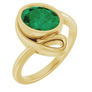 14K Yellow Gold Lab-Grown Emerald Oval 9 X 7 Mm Polished Lab Grown Emerald Ring Size 7