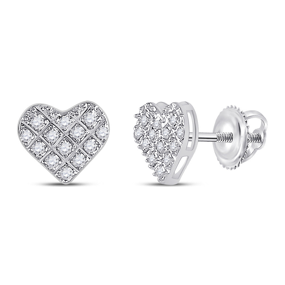 10K White Or Yellow Gold Womens Round Diamond Heart Earrings