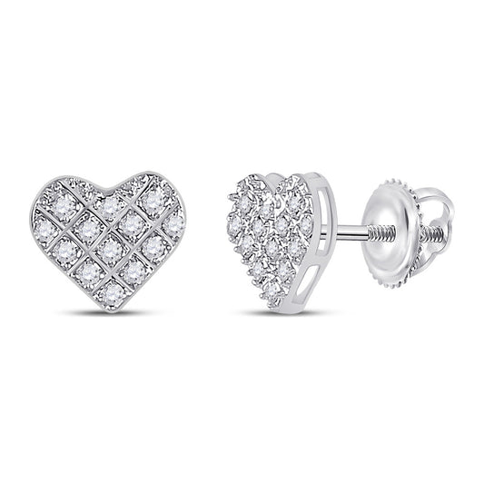 10K White Or Yellow Gold Womens Round Diamond Heart Earrings