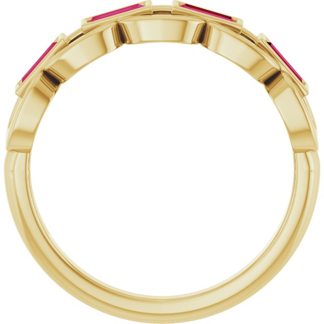 14K Yellow Gold Straight Baguette 4 X 2 Mm Polished Lab-Grown Ruby Chain Link Ring, Size 7