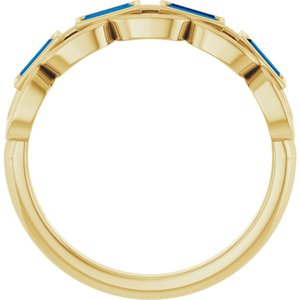 14K Yellow Gold Straight Baguette 4 X 2 Mm Polished Lab-Grown Blue Sapphire Chain Link Ring Size 7