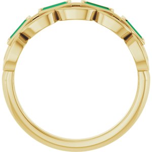 14K Yellow Gold Straight Baguette 4 X 2 Mm Polished Lab-Grown Emerald Chain Link Ring Size 7