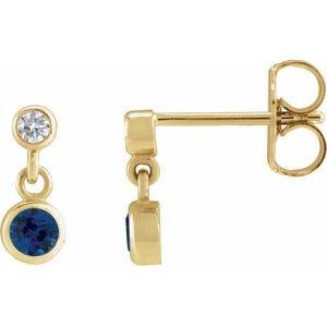 14K Yellow Gold Round 3Mm I1, G-H Lab-Grown Blue Sapphire And .05 Ctw Natural Diamond Two-Stone Bezel-set Friction Back Earrings