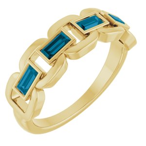 14K Yellow Gold  Straight Baguette 4 X 2 Mm Polished London Blue Topaz Chain Link Ring Size 7