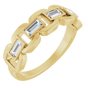 14K Yellow Gold Straight Baguette 4 X 2 Mm Polished Lab-Grown Moissanite Chain Link Ring Size 7