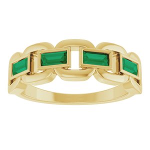 14K Yellow Gold Straight Baguette 4 X 2 Mm Polished Lab-Grown Emerald Chain Link Ring Size 7