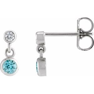 14K White Gold Round 3Mm I1, G-H Natural Zircon And .05 Ctw Natural Diamond Two-Stone Bezel-set Friction Back Earrings