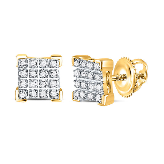 10K Yellow Gold Round Diamond Square Earrings 1/10 Cttw