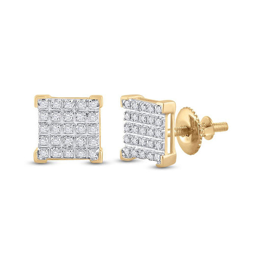 10K Yellow Gold Round Diamond Square Earrings 1/6 Cttw