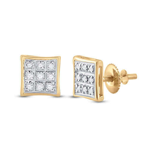 10K Yellow Gold Round Diamond Square Earrings 1/20 Cttw