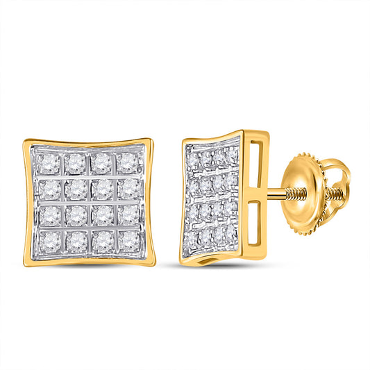 10K Yellow Gold Womens Round Diamond Square Earrings 1/10 Cttw