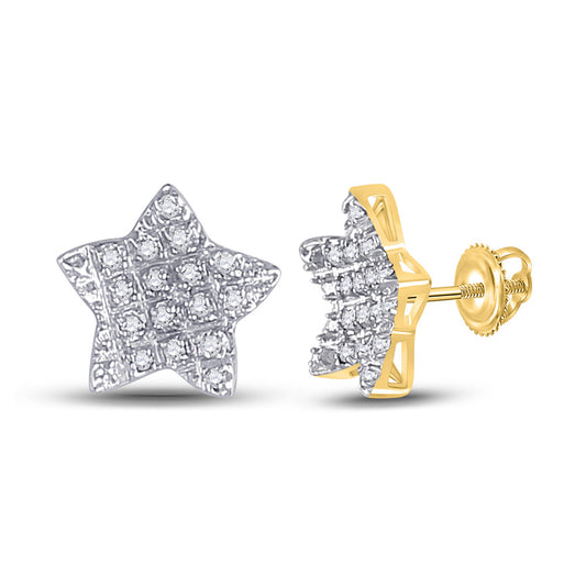 10K Yellow Gold Round Diamond Star Earrings 1/10 Cttw