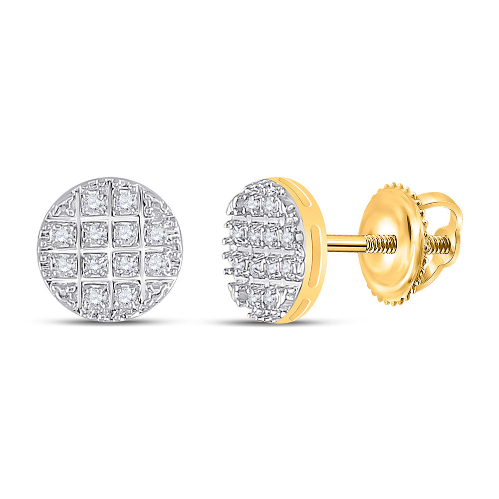 10K Yellow Gold Round Diamond Cluster Earrings 1/10 Cttw