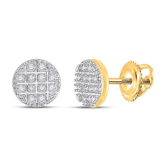 10K Yellow Gold Round Diamond Cluster Earrings 1/10 Cttw