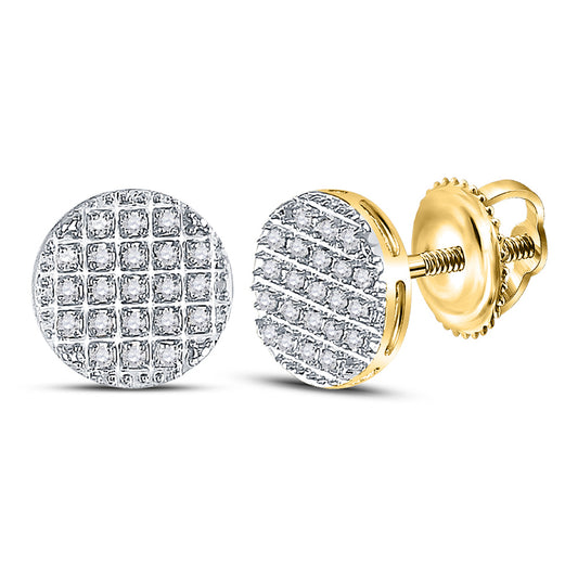 10K Yellow Gold Round Diamond Circle Cluster Earrings 1/6 Cttw