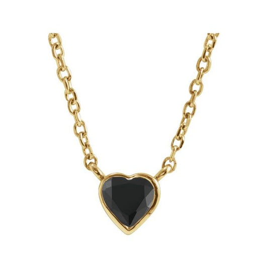 14K Yellow Gold Heart 4 X 4 Mm 16-18 In Polished Natural Onyx Bezel-Set Necklace