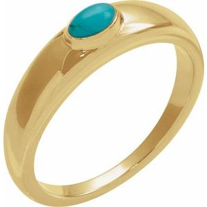 14K Yellow Gold  Oval 5 X 3 Mm Polished Natural Cabochon Turquoise Petite Dome Ring Size 7