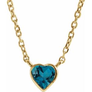 14K Yellow Gold Heart 4 X 4 Mm  Natural London Blue Topaz Bezel-Set Necklace, Length: 18 In