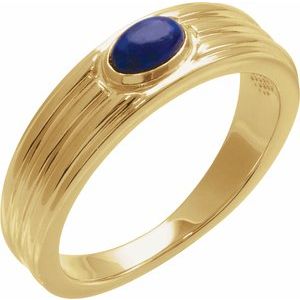 14K Yellow Gold  Oval 5 X 3 Mm Polished Natural Lapis Cabachon Solitaire Ring Size 7