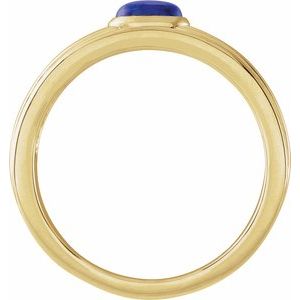 14K Yellow Gold  Oval 5 X 3 Mm Polished Natural Lapis Cabachon Solitaire Ring Size 7