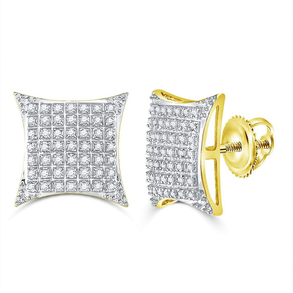 10K Yellow Gold Round Diamond Square Kite Cluster Stud Earrings 1/3 Cttw