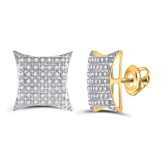 10K Yellow Gold Round Diamond Square Kite Cluster Stud Earrings 1/3 Cttw