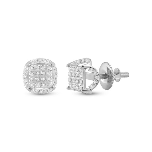 10K White Or Yellow Gold Round Diamond Circle Cluster Earrings