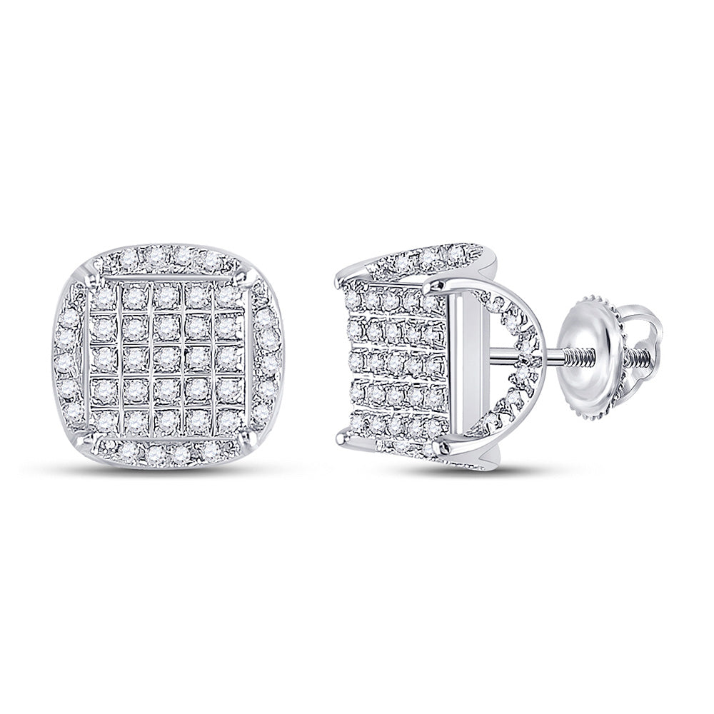 10K White Or Yellow Gold Round Diamond Square Stud Earrings