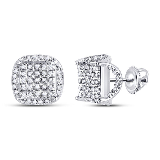 10K White Or Yellow Gold Round Diamond Square Stud Earrings
